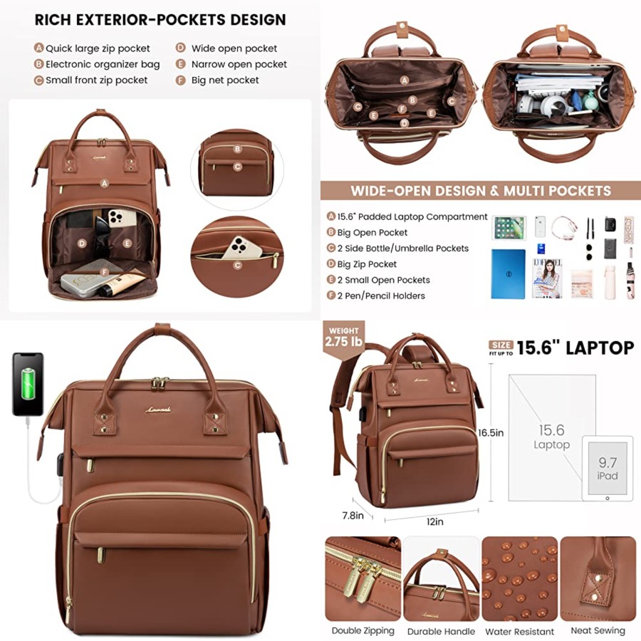 Leather Work Is - Leather Laptop Backpack for Women, Travel