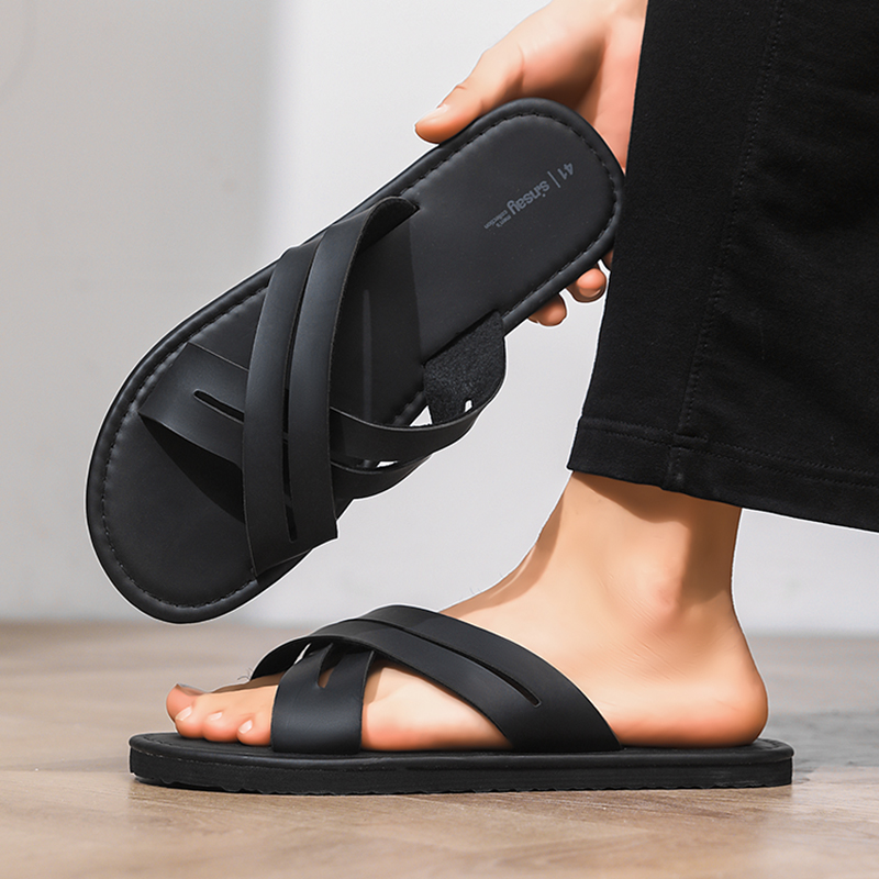 Leather Work Flats - Men's Flat Bottom Sandals Casual Leather