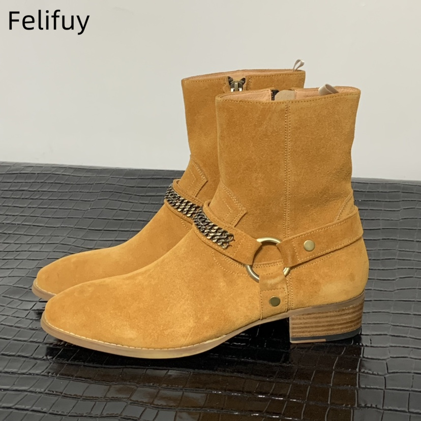 Leather Work Dress - Buckle Low Heel Men's Genuine Leather