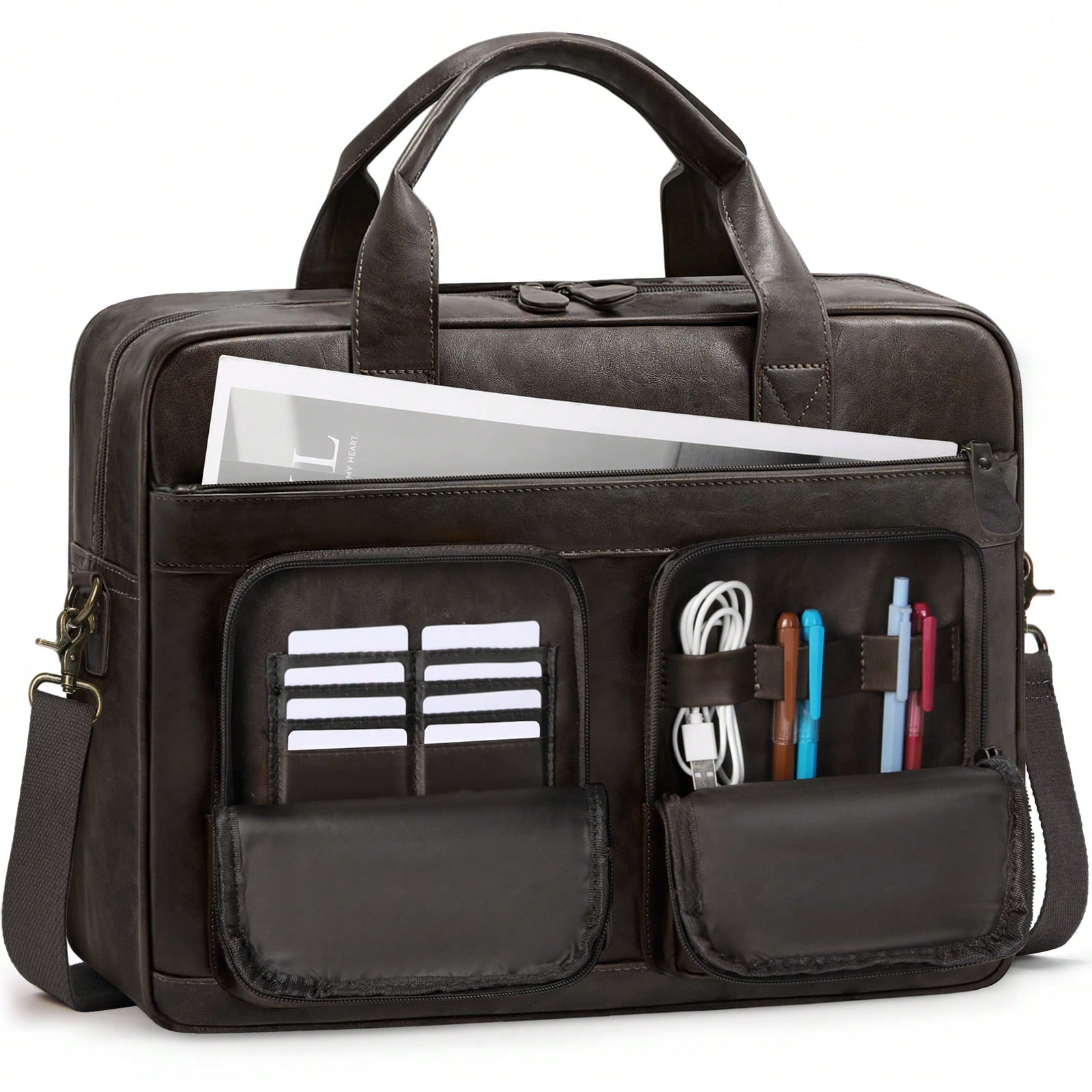 Leather Work Bag Laptop - Vintage Messenger Bag For Men PU