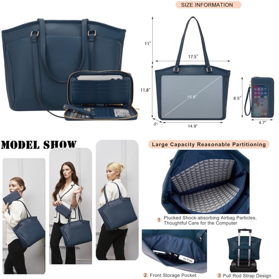 Leather Work Bag Laptop - 15.6 Inch Laptop Tote Bag for