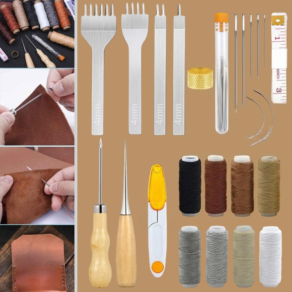 Leatherwork Thread - 34 Pcs Leather Pouch Kit,Hole Punch,