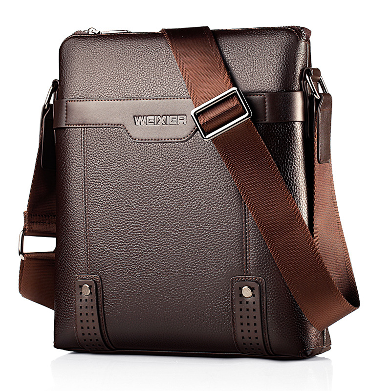 Leather Work Bag Laptop - Solid Color Black Brown Leather Men's