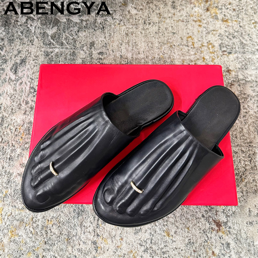 Leather Work Flats - Black Real Leather Wrap Toe loafers