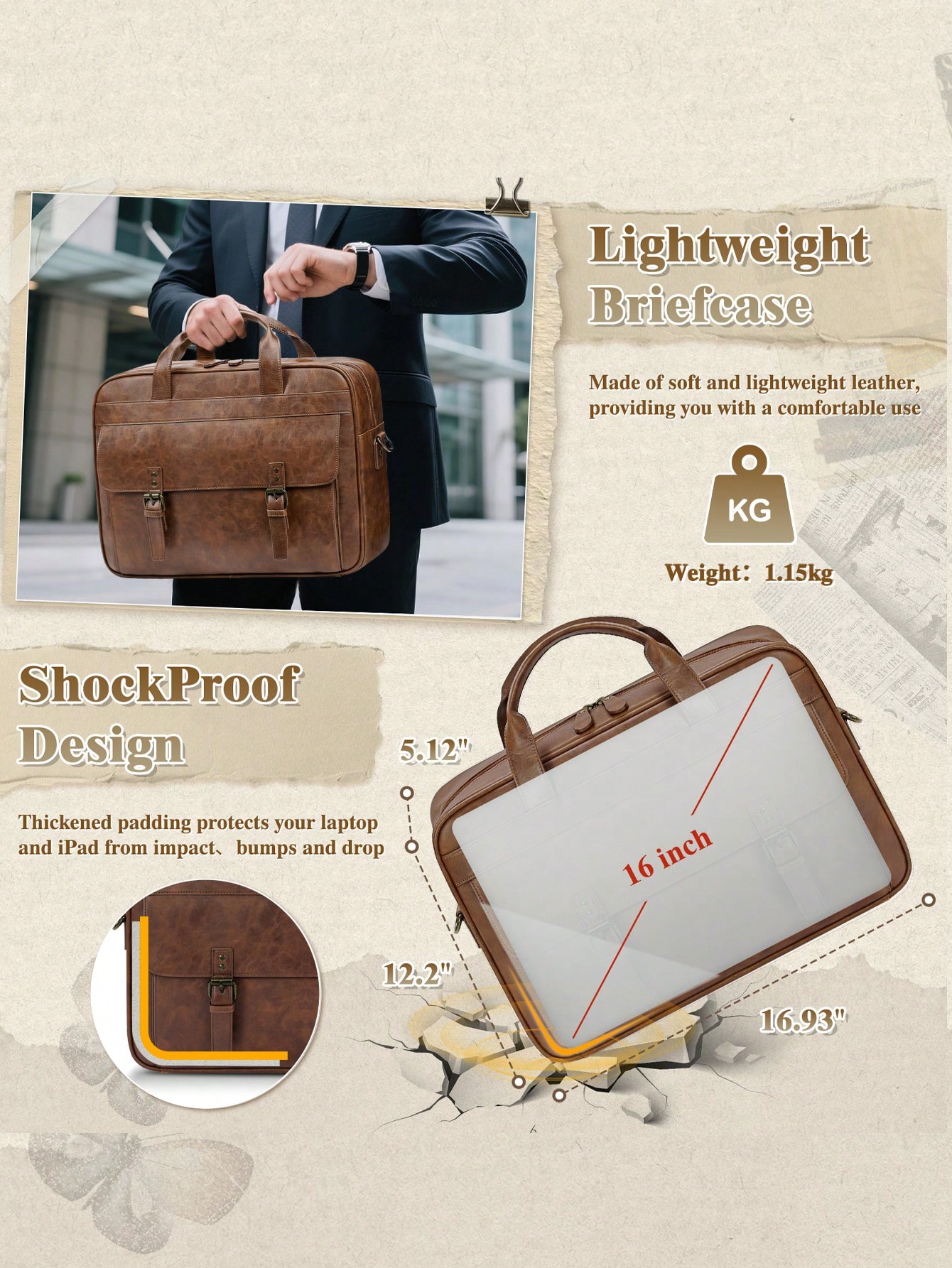 Vintage Leather Messenger Bag  - Leather Work Bag Laptop recension och pris
