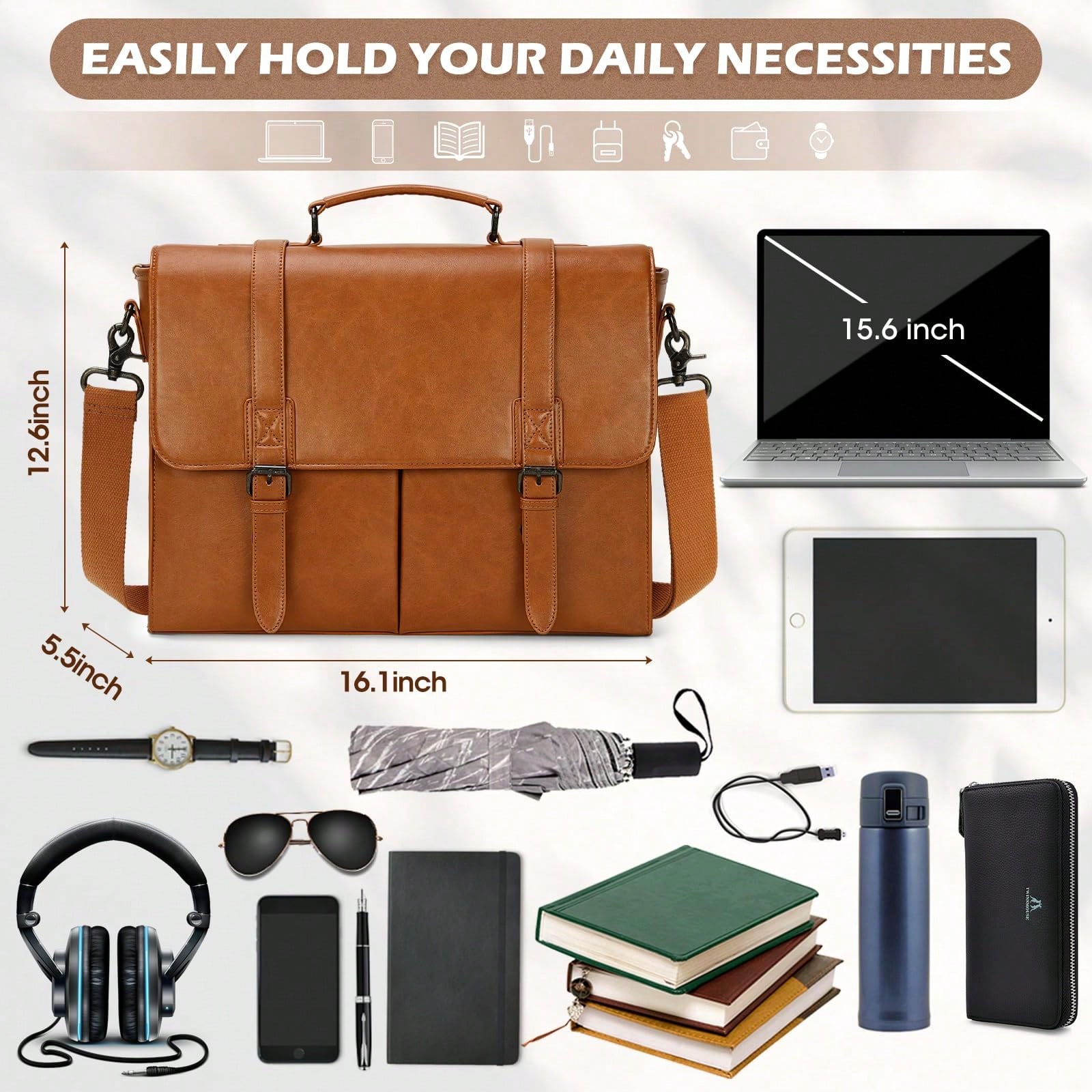 Messenger Bag For Men 15.6 Inc - Leather Work Bag Laptop recension och pris