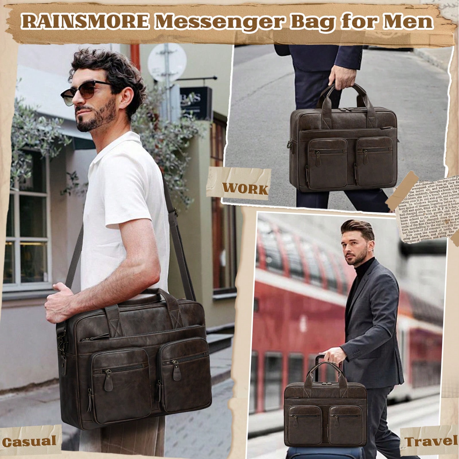 Vintage Messenger Bag For Men  - Leather Work Bag Laptop recension och pris
