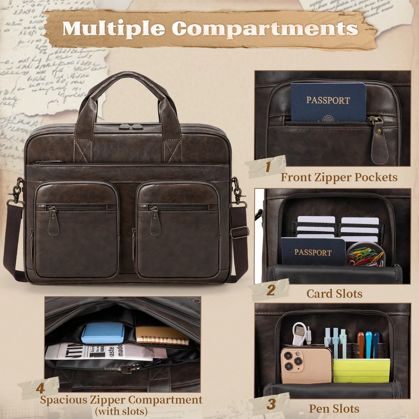 Vintage Messenger Bag For Men  - Leather Work Bag Laptop recension och pris