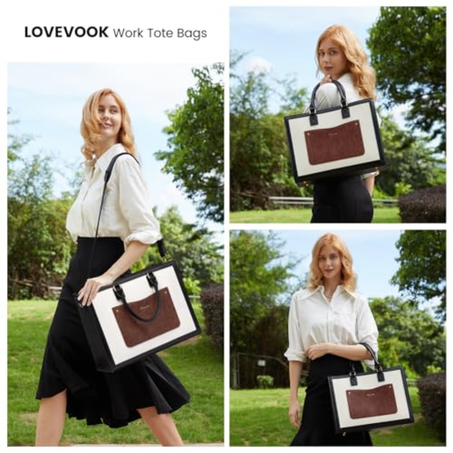 Laptop Tote Bag for Women, Wor - Leather Work Bag Laptop recension och pris