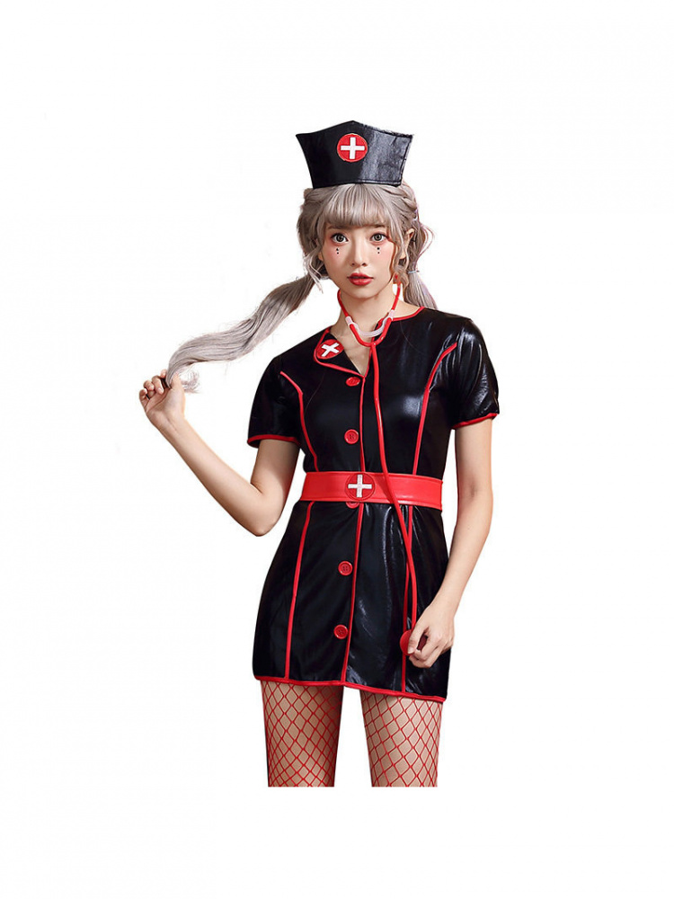 Black PU Leather Nurse Work Sk - Leather Work Dress recension och pris