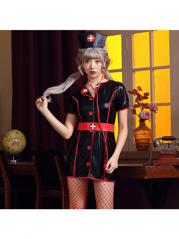 Black PU Leather Nurse Work Sk - Leather Work Dress recension och pris
