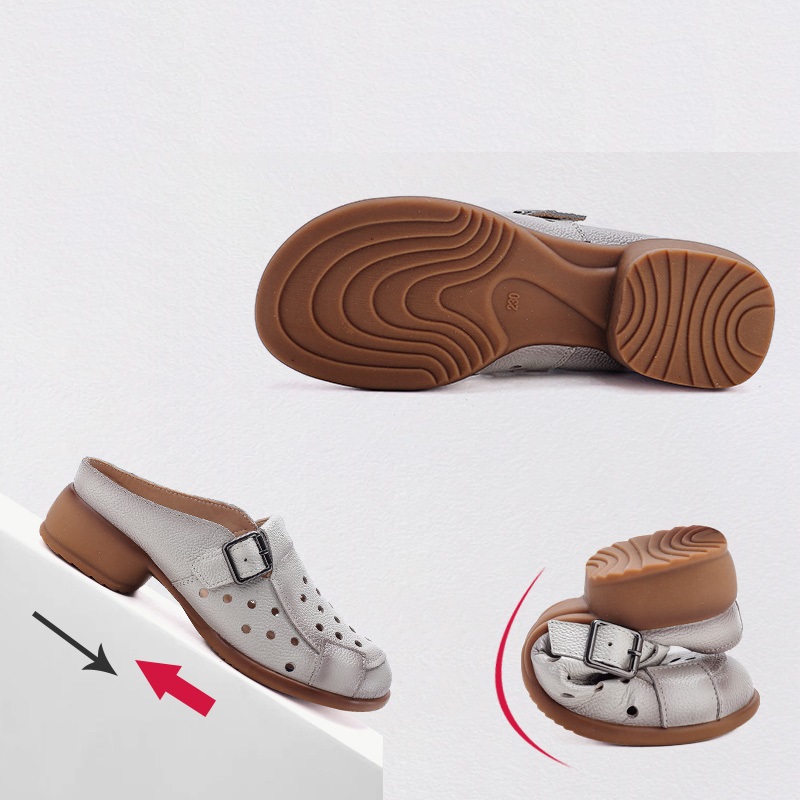 New Cow leather low heel sanda - Leather Work Flats recension och pris