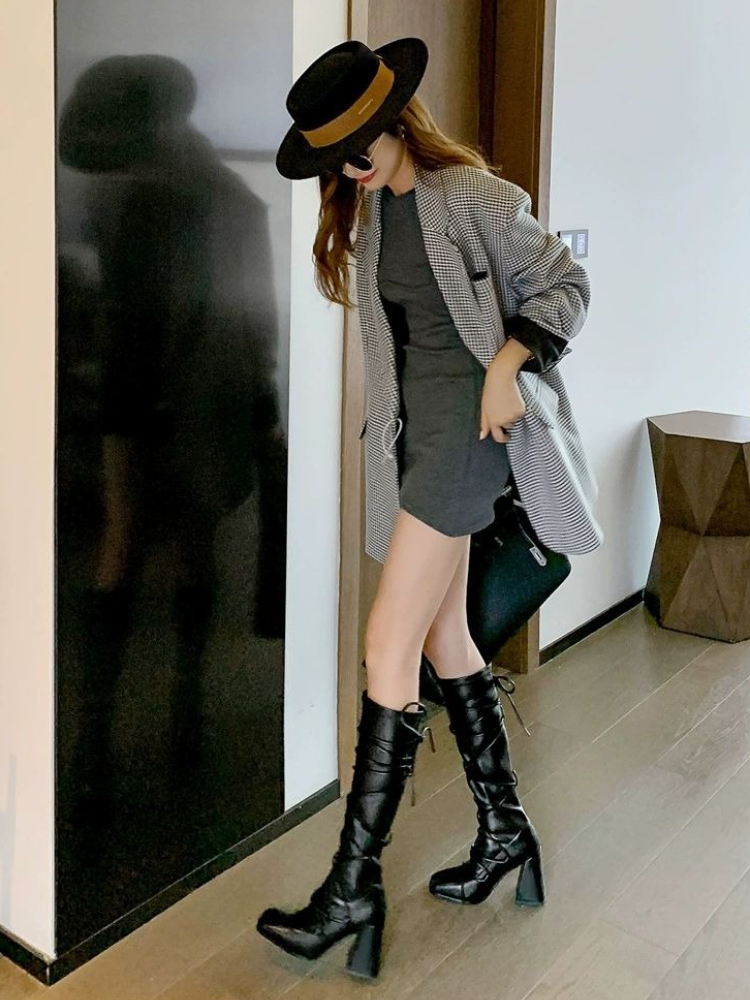 Autumn Winter Leather Strap Kn - Leather Work Women Shoes recension och pris