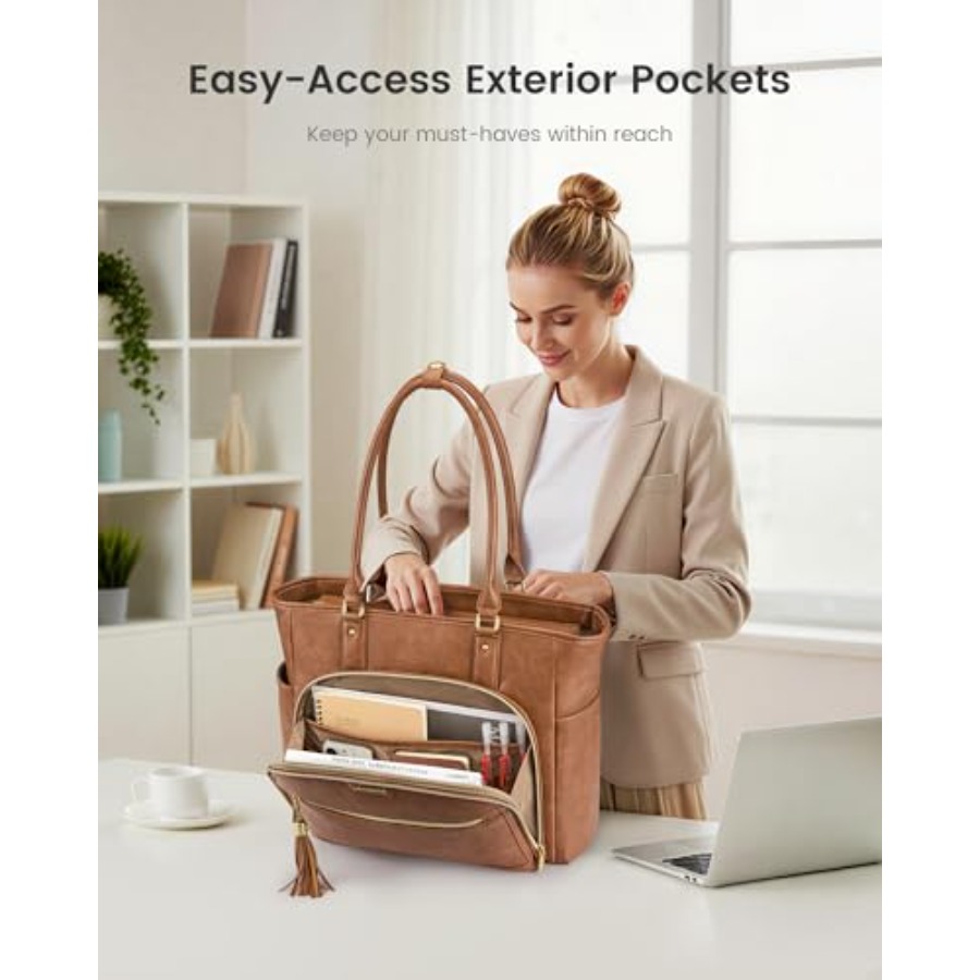 Laptop Tote Bag for Women With - Leather Work Bag Laptop recension och pris